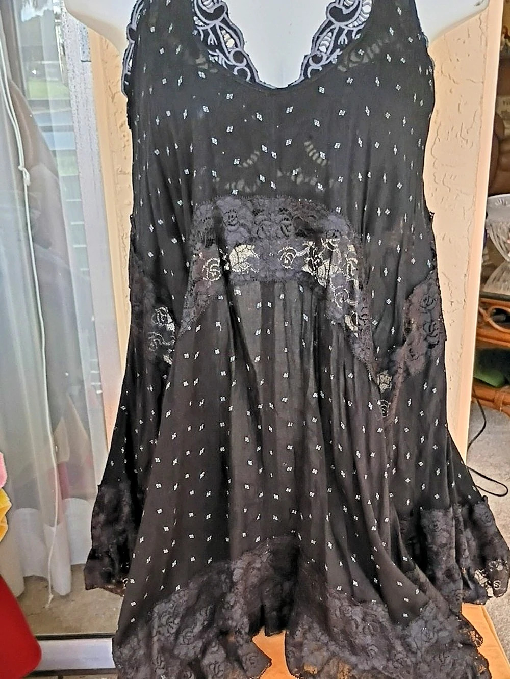 Free People Voile & Lace Trapeze Slip Dress Black